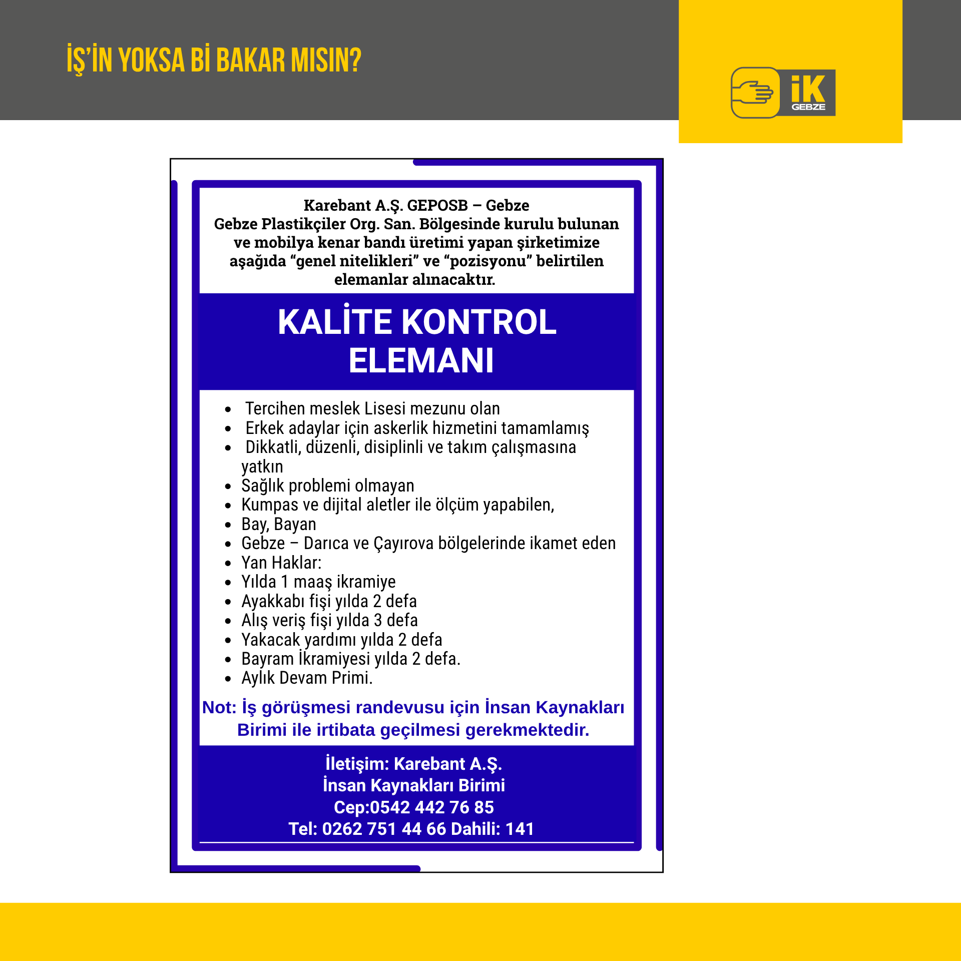 KALİTE KONTROL ELEMANI