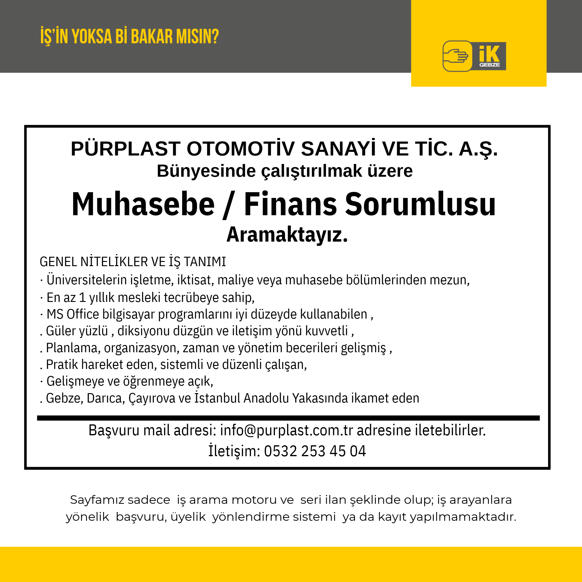 Muhasebe / Finans Sorumlusu